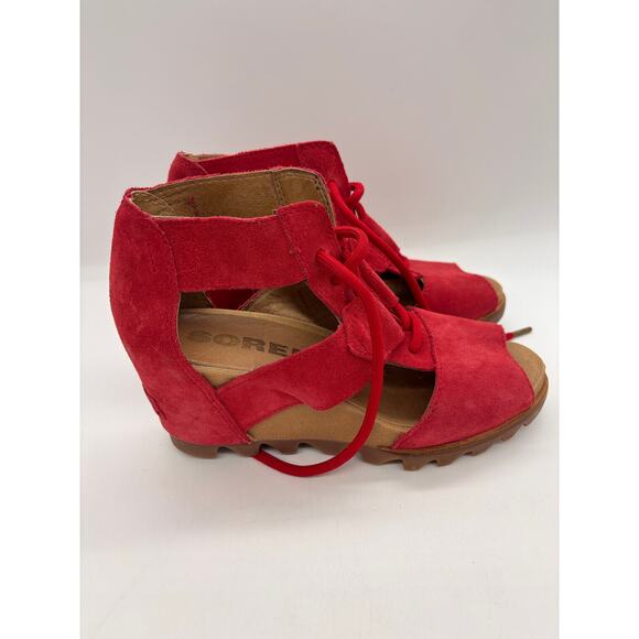 Sorel Joanie red suede wedge lace up sandals size 7 - Picture 4 of 8